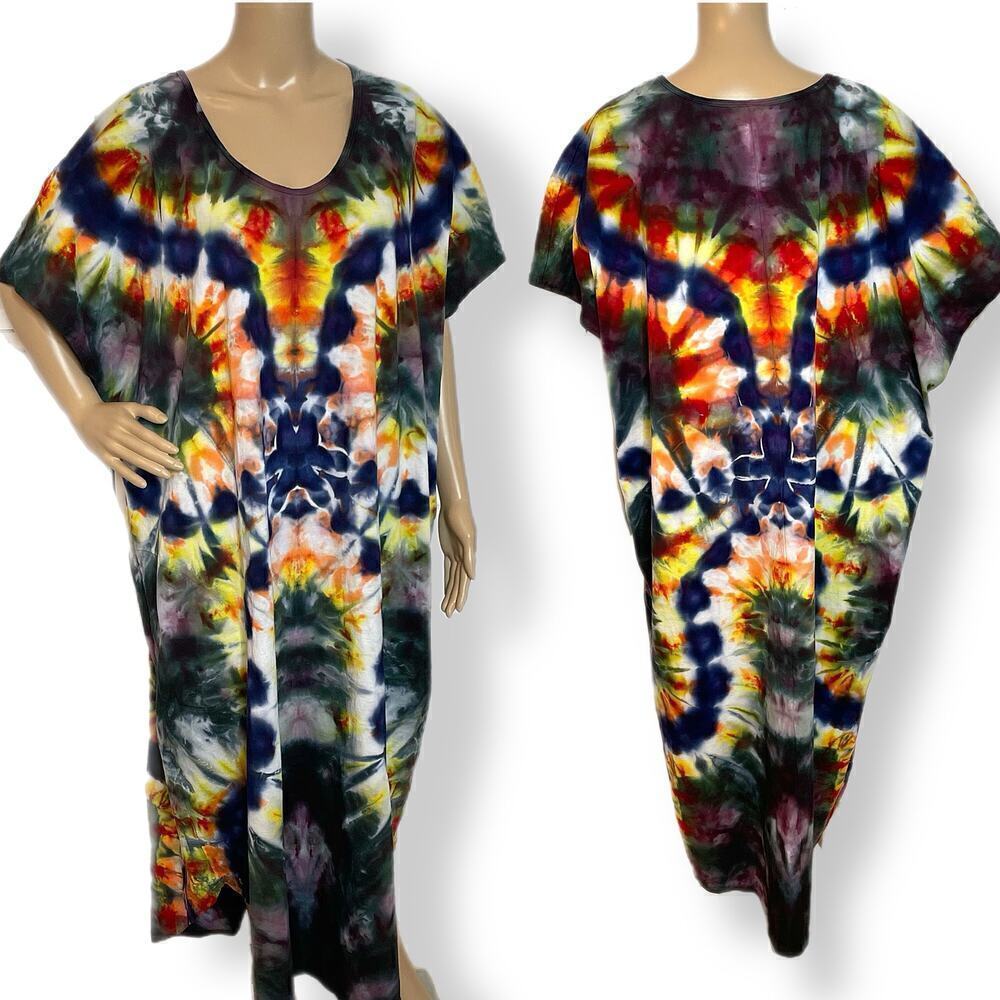 handmade tie dyed dress 2XL funky tribal psychedelic black